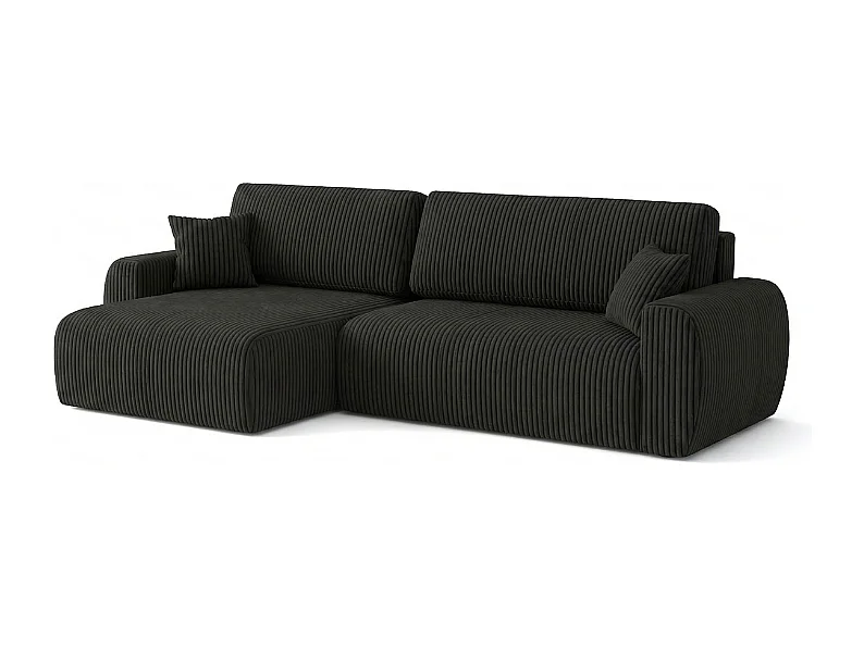 ARIEL L – Linker hoekbank met slaapfunctie  250x142x87 cm, stof Velo 19 zwart