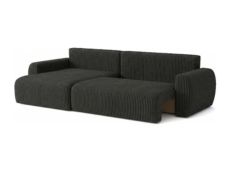 ARIEL L – Linker hoekbank met slaapfunctie  250x142x87 cm, stof Velo 19 zwart