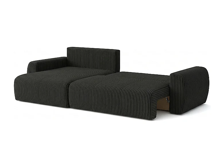 ARIEL L – Linker hoekbank met slaapfunctie  250x142x87 cm, stof Velo 19 zwart