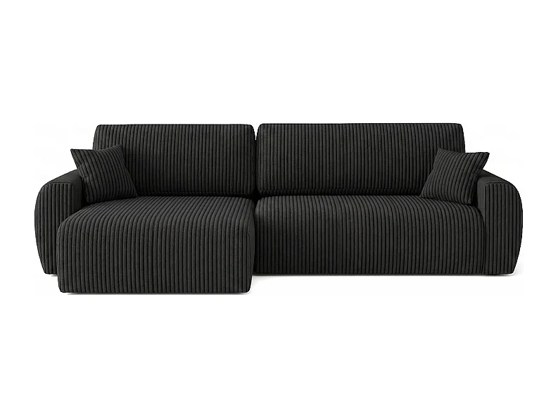 ARIEL L – Canapé d’angle gauche convertible 250x142x87 cm, tissu Velo 19 noir