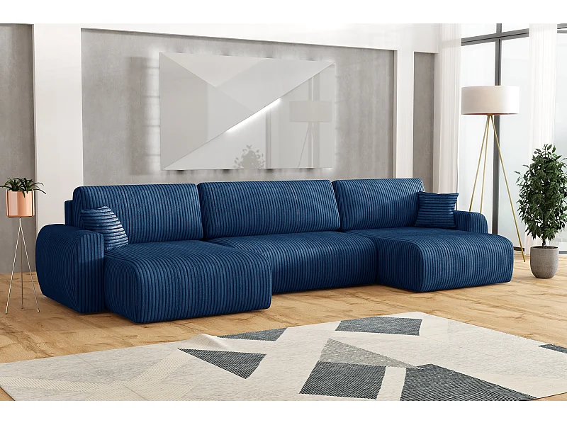 Stylowy narożnik rozkładany  ARIEL U 315x142x87 cm w tkaninie Velo 88 granatowej