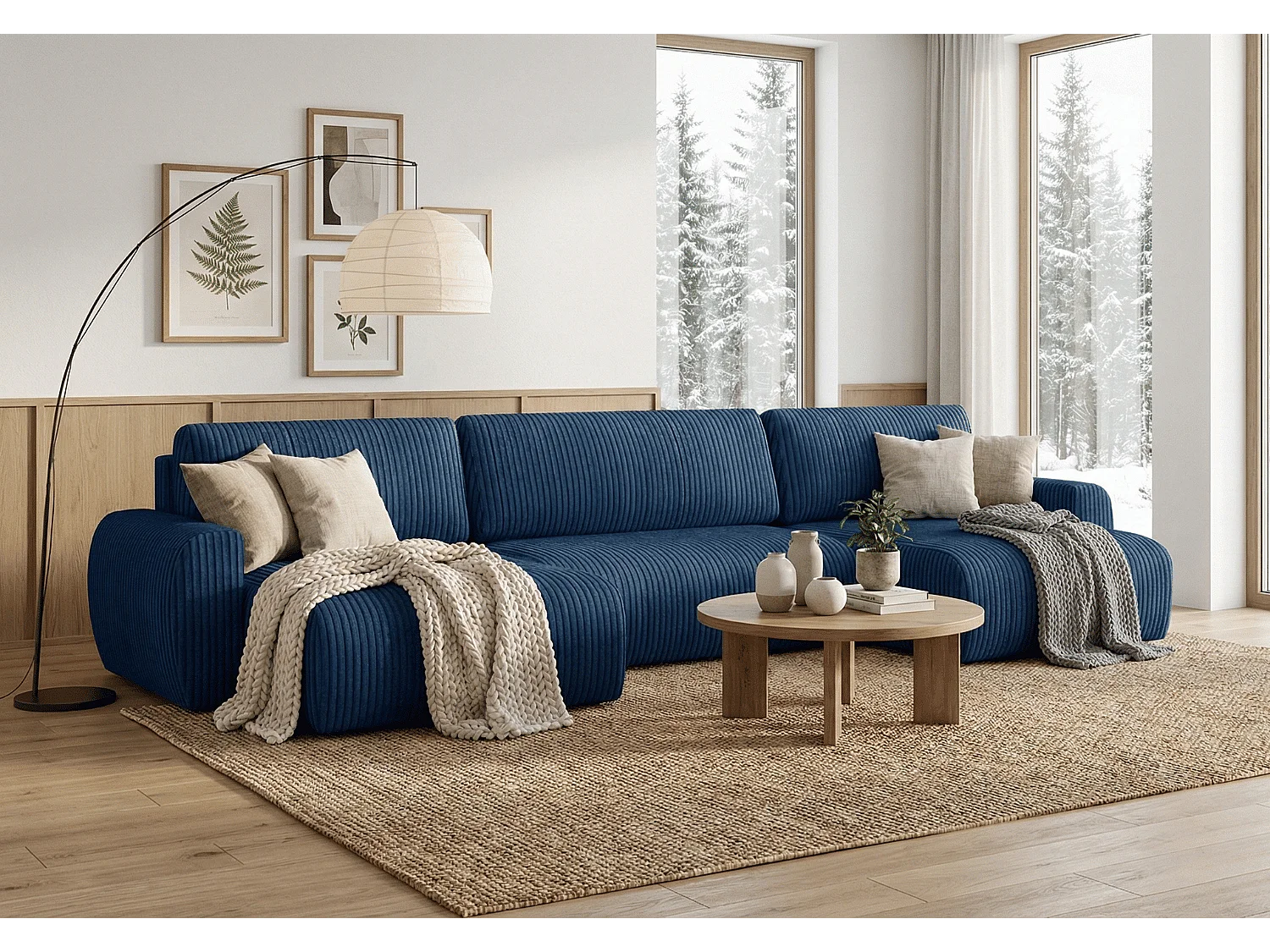 ARIEL U – Ecksofa 315x142x87 cm, Stoff Velo 88 Marineblau, mit Schlaffunktion