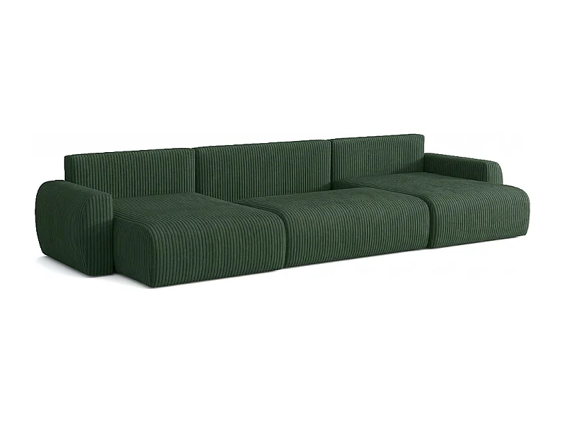 Stylowy narożnik rozkładany  ARIEL U 342x142x87 cm w tkaninie Velo 79 butelkowa zieleń