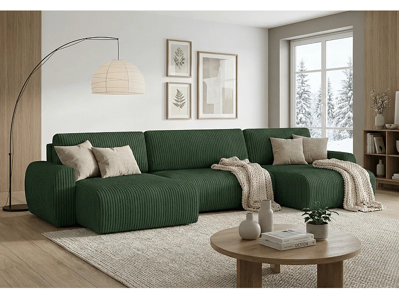 ARIEL U – Hoekbank met slaapfunctie  315x142x87 cm, stof Velo  79 flessengroen