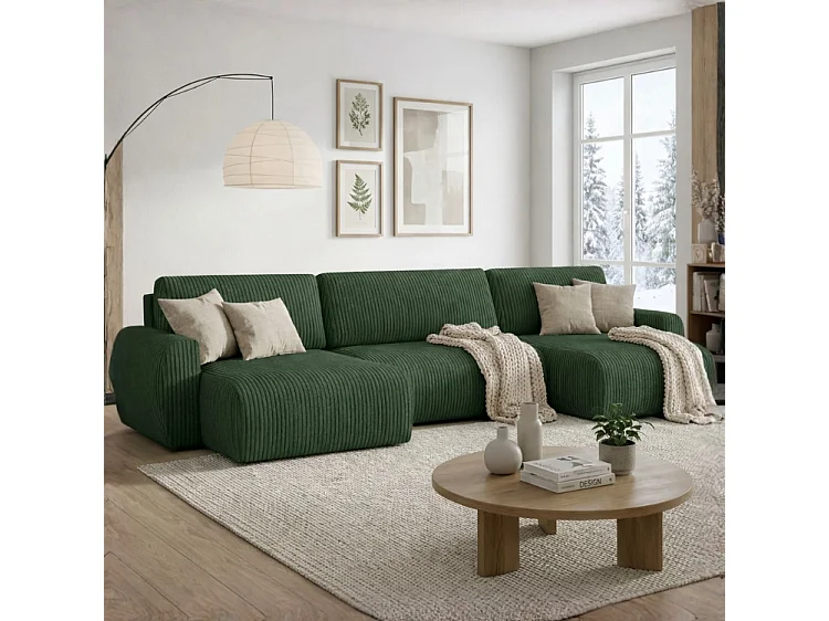 ARIEL U – Hoekbank met slaapfunctie  315x142x87 cm, stof Velo  79 flessengroen