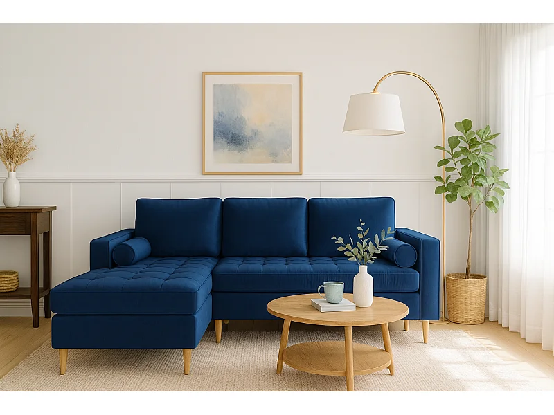 Hoekbank links MONZA met slaapfunctie 246x172 cm – marineblauw Monolith 77