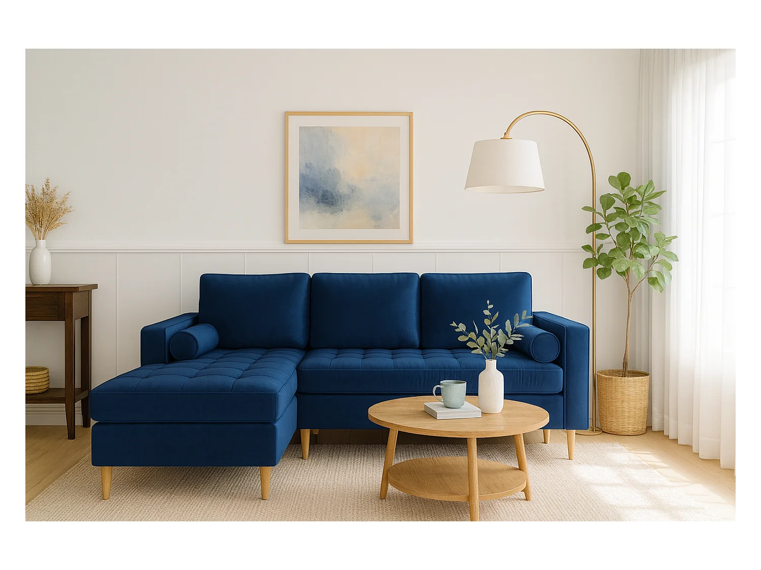 Hoekbank links MONZA met slaapfunctie 246x172 cm – marineblauw Monolith 77