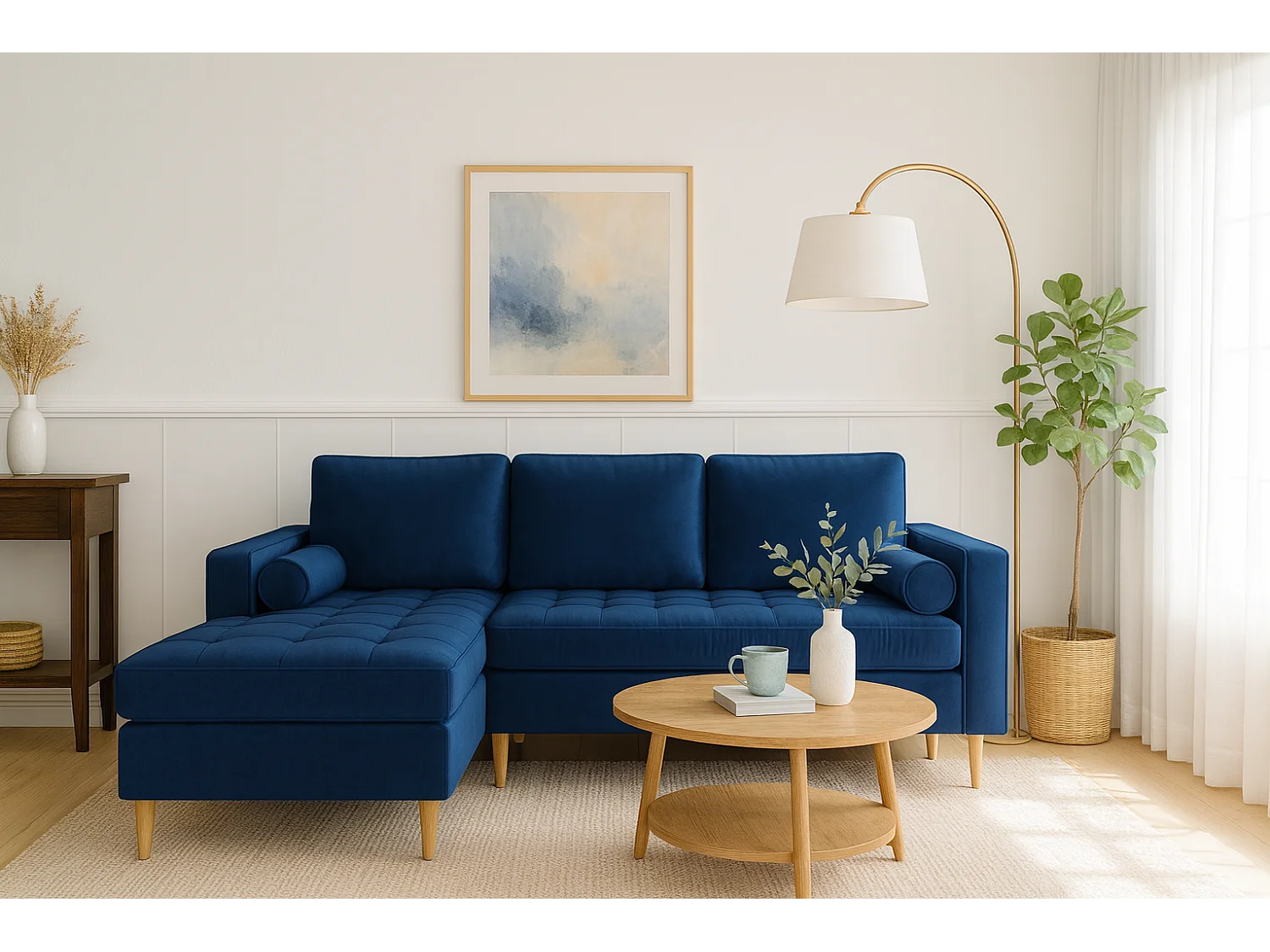 Hoekbank links MONZA met slaapfunctie 246x172 cm – marineblauw Monolith 77