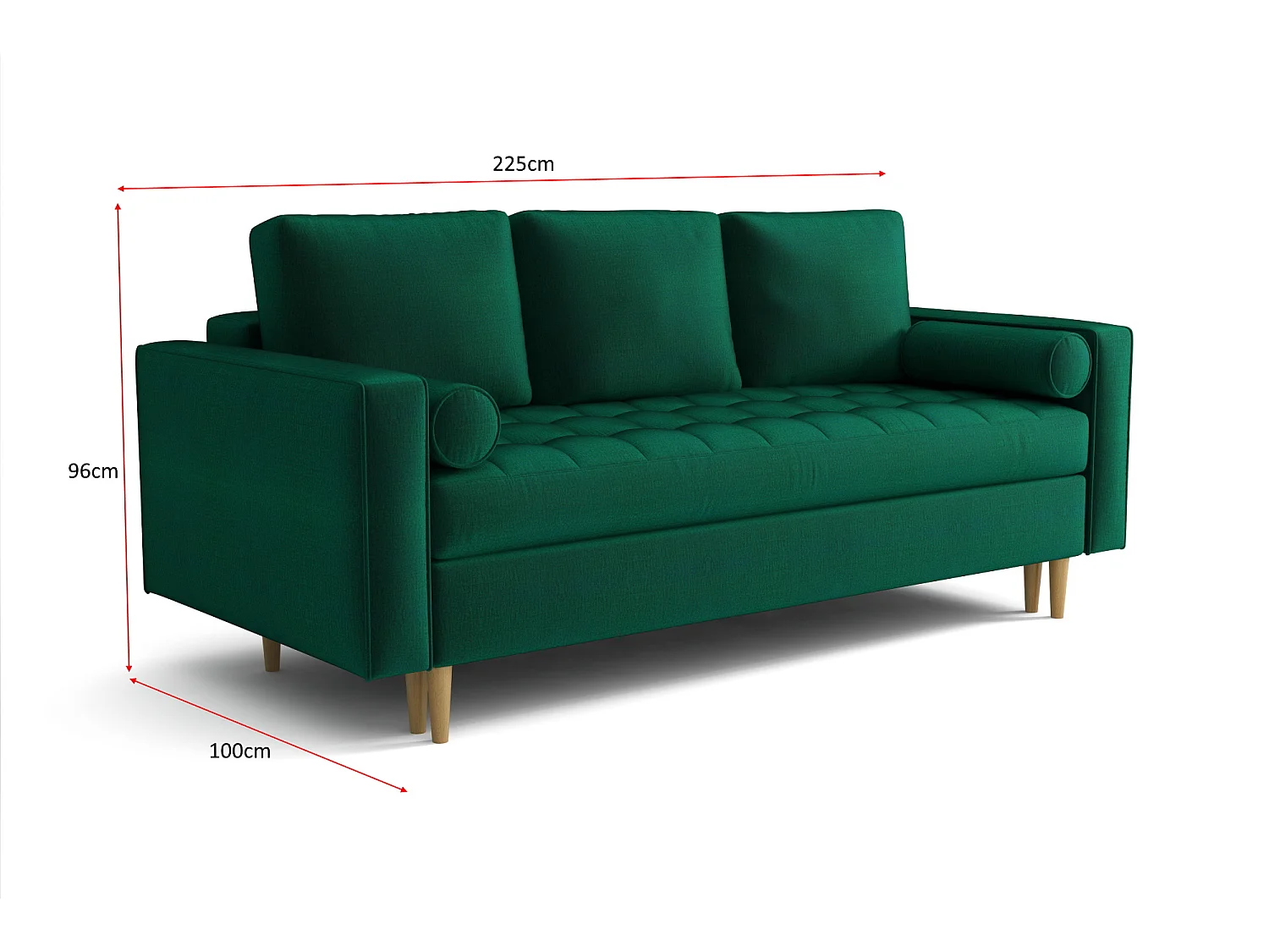 Rozkładana sofa MONZA 225x96x100 cm – butelkowa zieleń Monolith 37