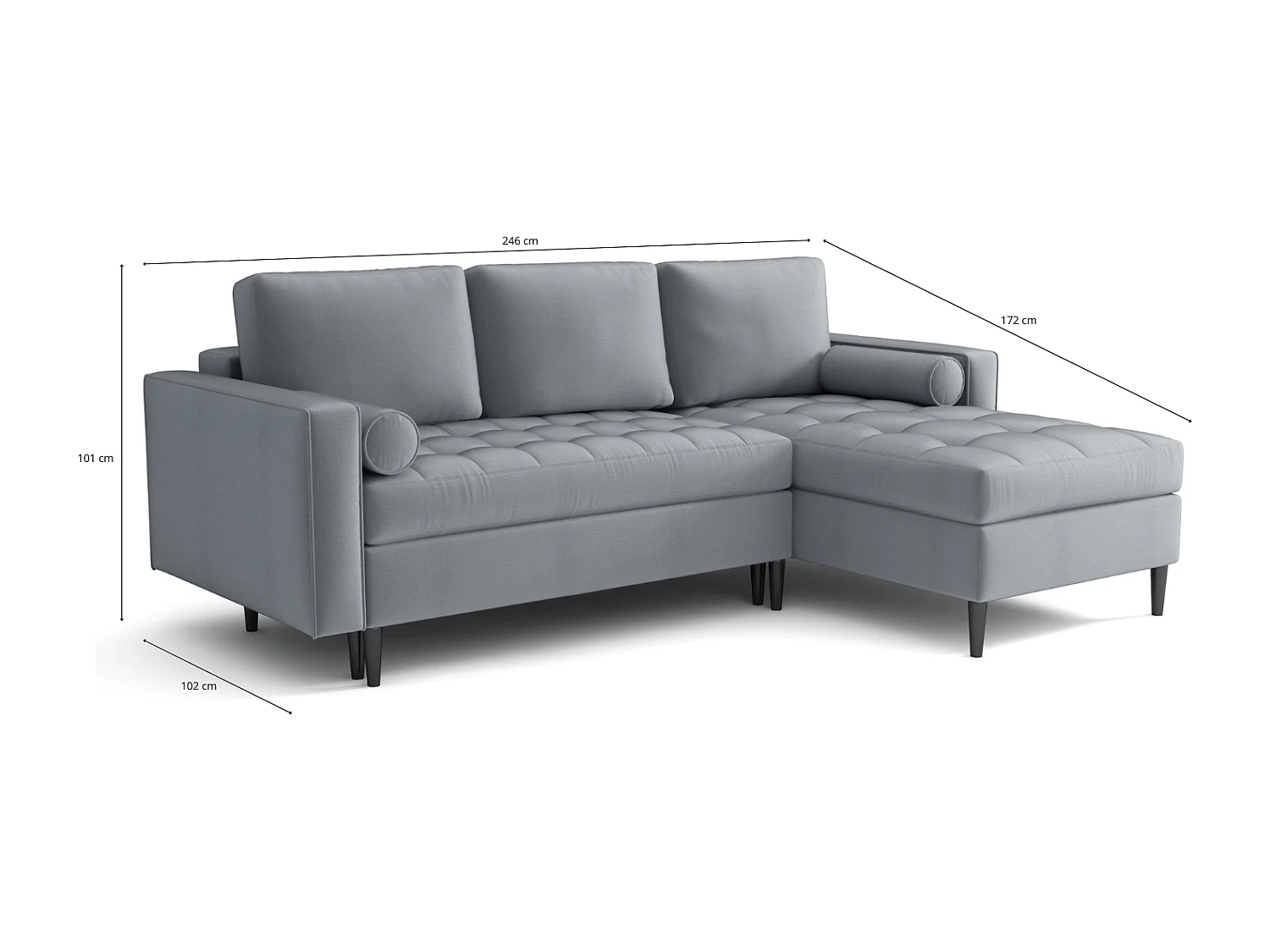 Canapé d’angle droit convertible MONZA 246x172 cm –  gris Monolith 85