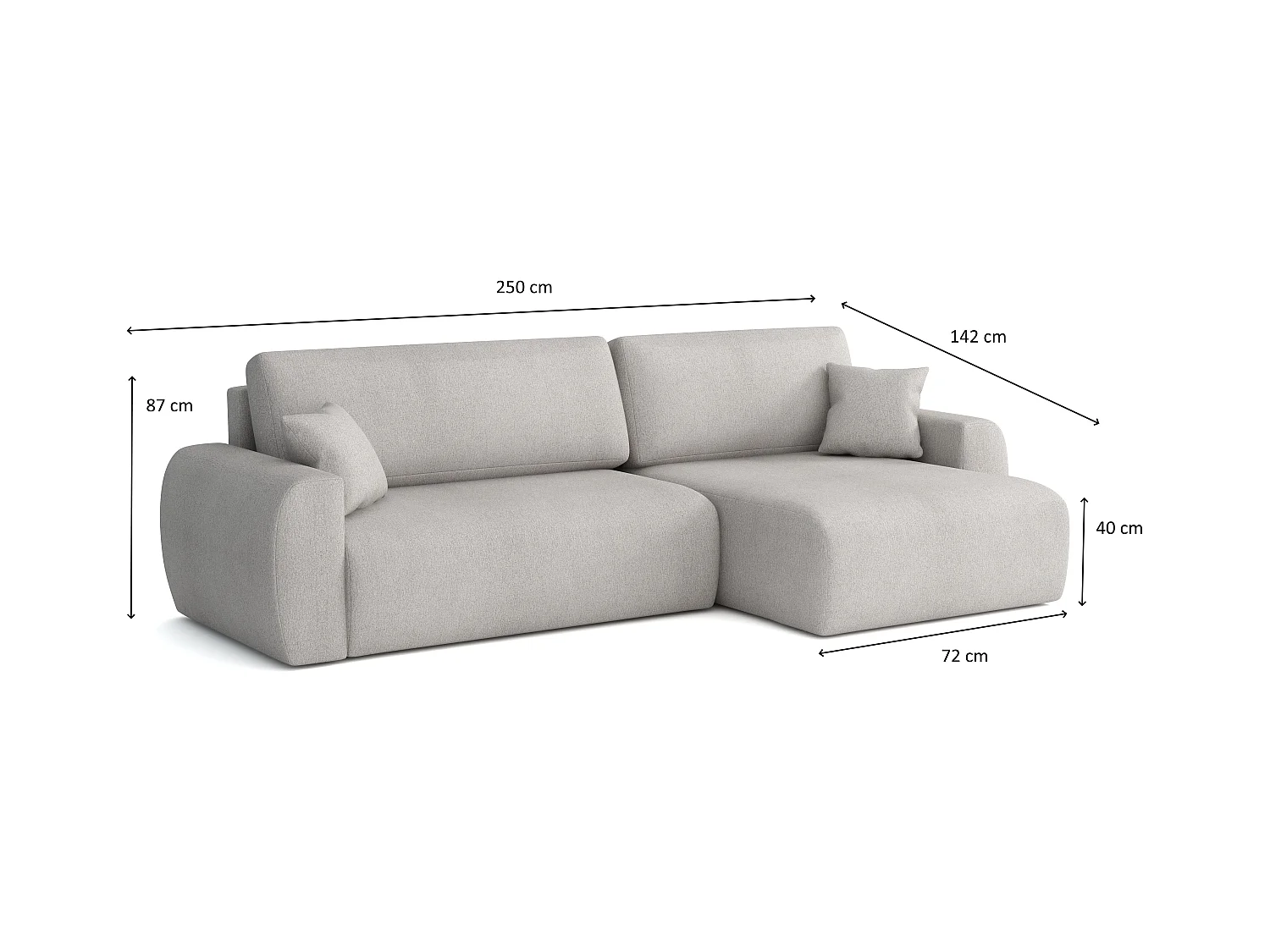 ARIEL L – Linker hoekbank met slaapfunctie  250x142x87 cm, stof Velo 48 bruin