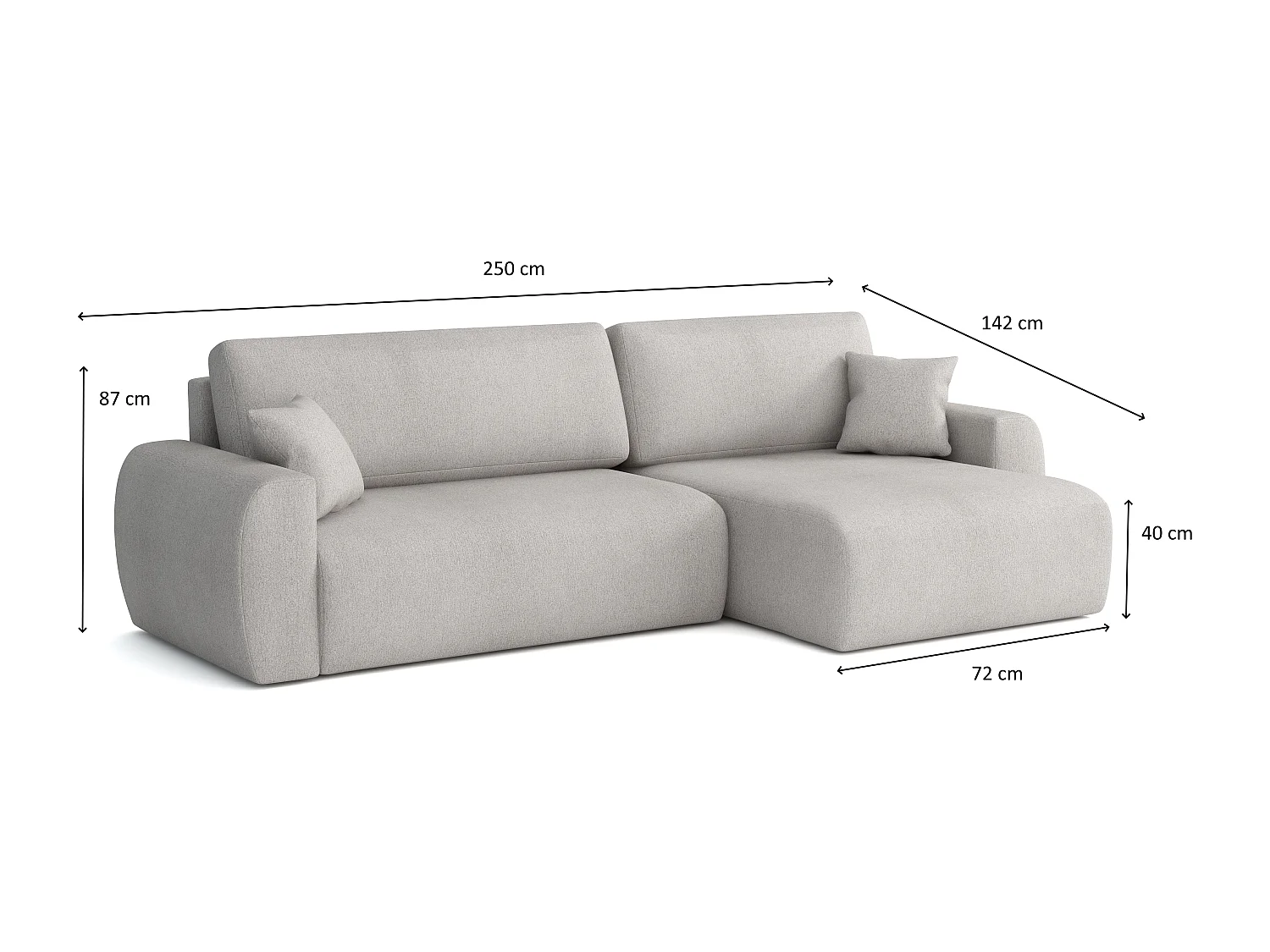 Stylowy narożnik rozkładany lewostronny  ARIEL L 250x142x87 cm w tkaninie Velo 48 brązowej