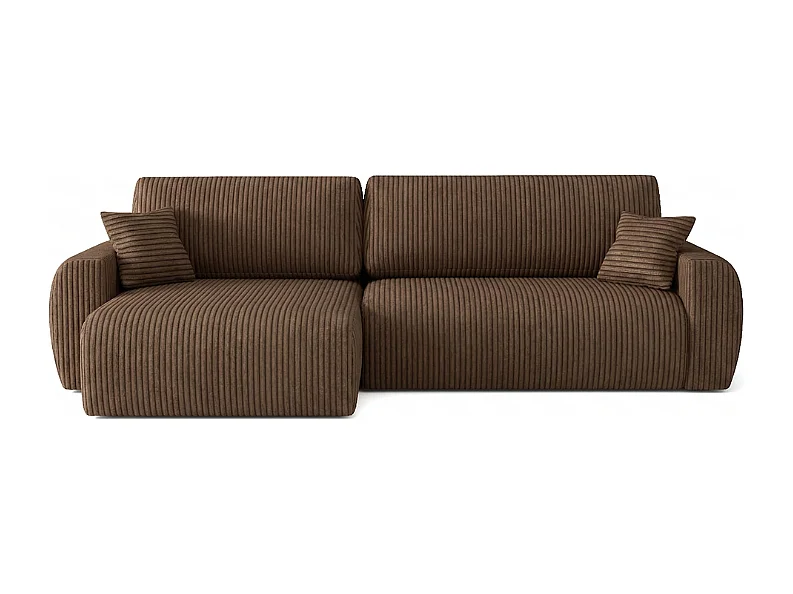 ARIEL L – Canapé d’angle gauche convertible 250x142x87 cm, tissu Velo 48 marron