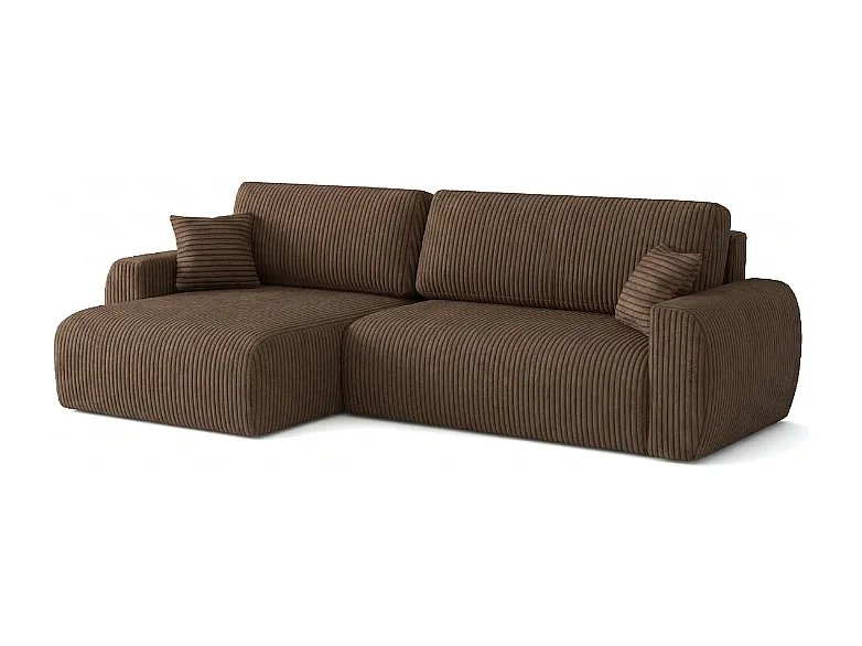 ARIEL L – Canapé d’angle gauche convertible 250x142x87 cm, tissu Velo 48 marron