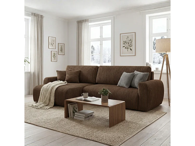 Stylowy narożnik rozkładany lewostronny  ARIEL L 246x150x87 cm w tkaninie Velo 48 brązowej