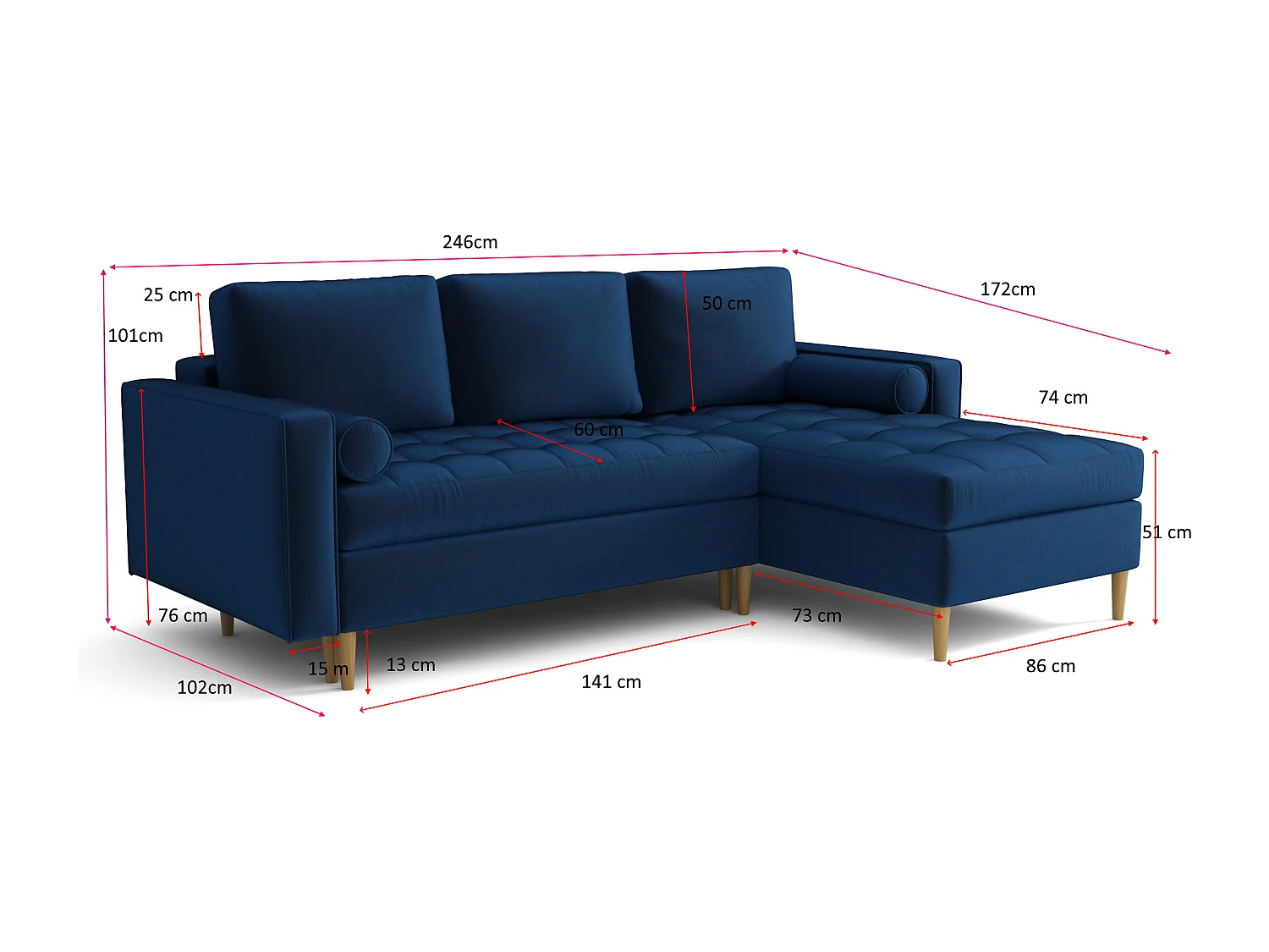 Hoekbank rechts MONZA met slaapfunctie 246x172 cm –   flessengroen Monolith 37