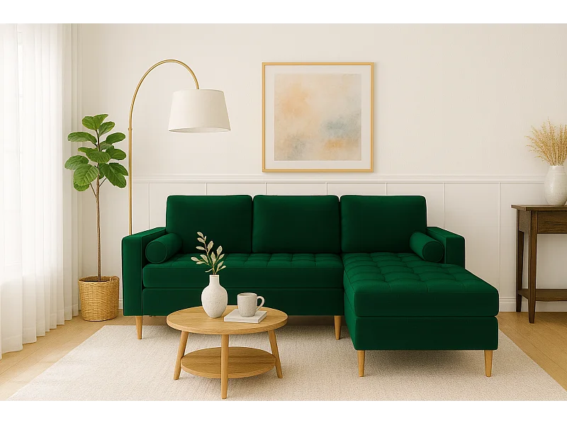 Schlafsofa-Eckcouch rechts MONZA 246x172 cm –  Flaschengrün Monolith  37