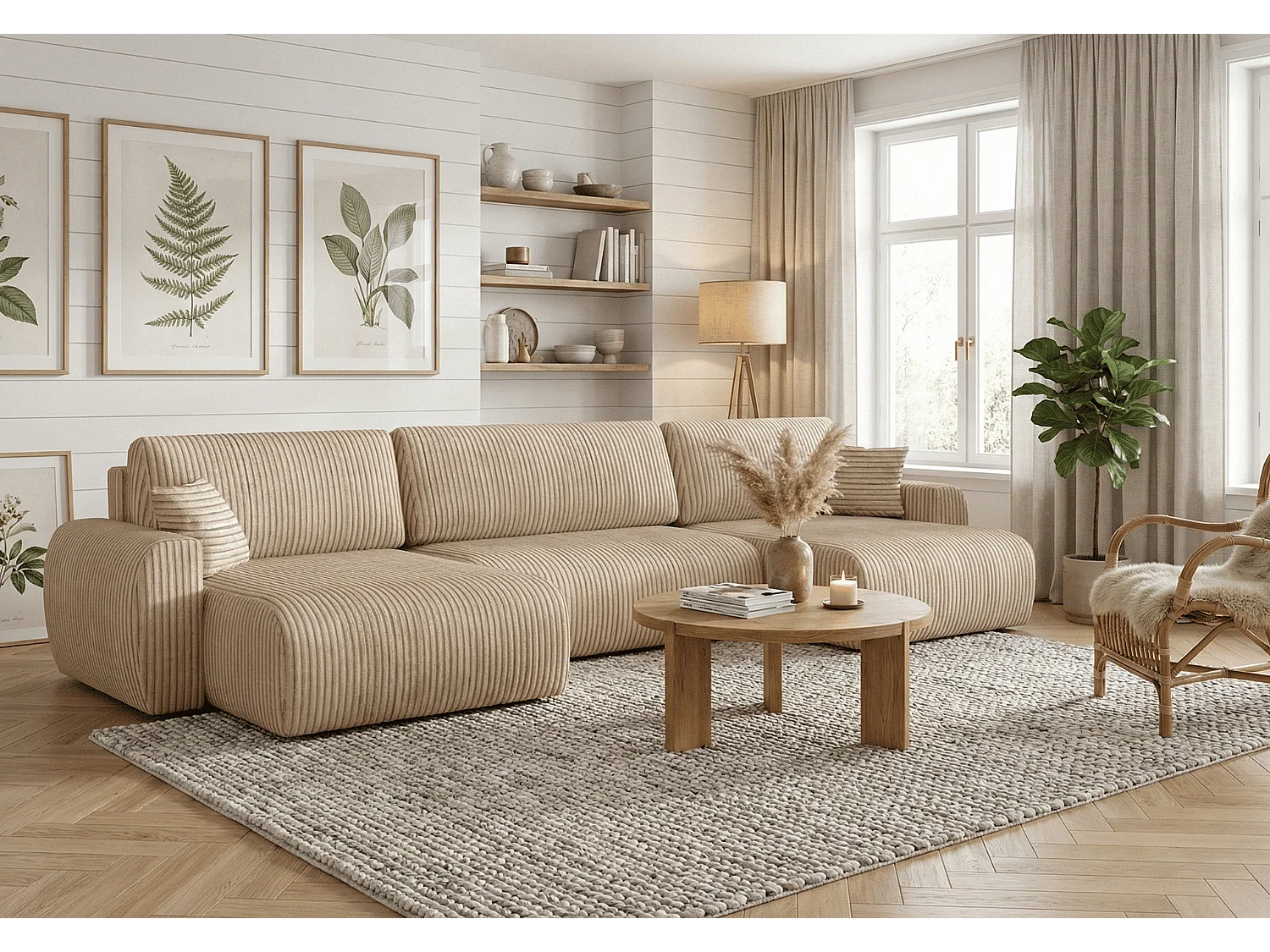 ARIEL U – Hoekbank met slaapfunctie  315x142x87 cm, stof Velo 22 créme