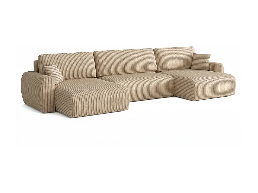 ARIEL U – Canapé d’angle  convertible 315x142x87 cm, tissu Velo 22 crème