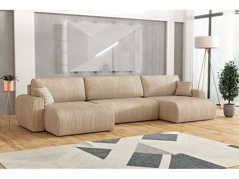 ARIEL U – Canapé d’angle  convertible 315x142x87 cm, tissu Velo 22 crème