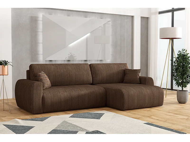 ARIEL L – Rechtse hoekbank met slaapfunctie  250x142x87 cm, stof Velo 48 bruin