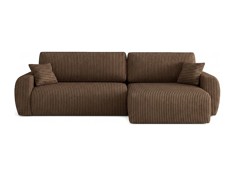 ARIEL L – Canapé d’angle  droit convertible 250x142x87 cm, tissu Velo 48 marron