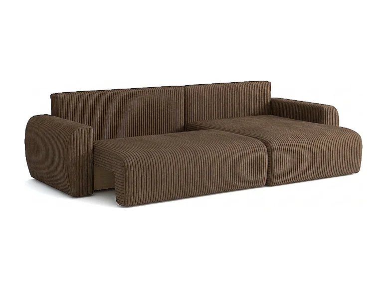 ARIEL L – Canapé d’angle  droit convertible 250x142x87 cm, tissu Velo 48 marron