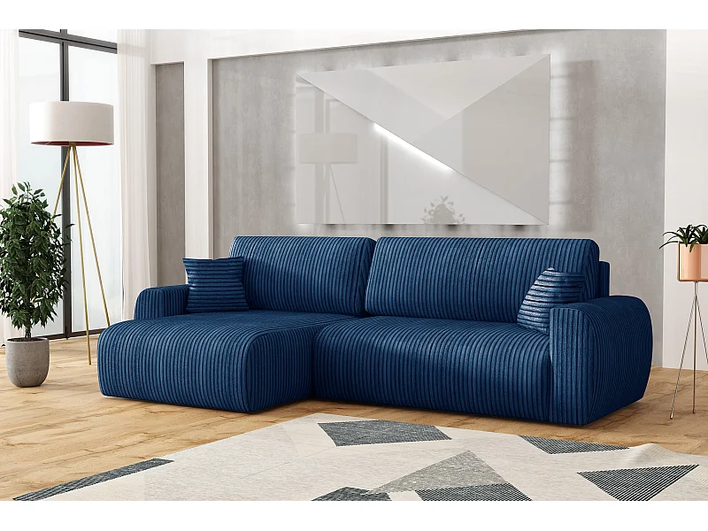 ARIEL L – Ecksofa links 250x142x87 cm, Stoff Velo 88 Marineblau, mit Schlaffunktion