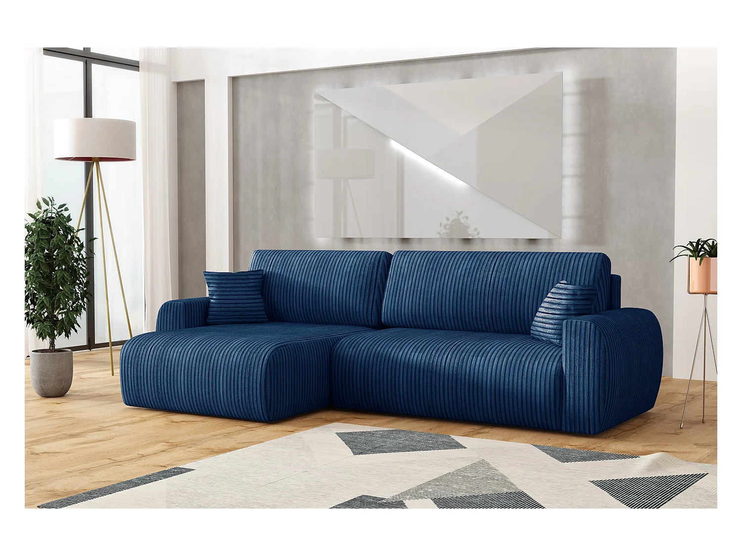 ARIEL L – Ecksofa links 250x142x87 cm, Stoff Velo 88 Marineblau, mit Schlaffunktion