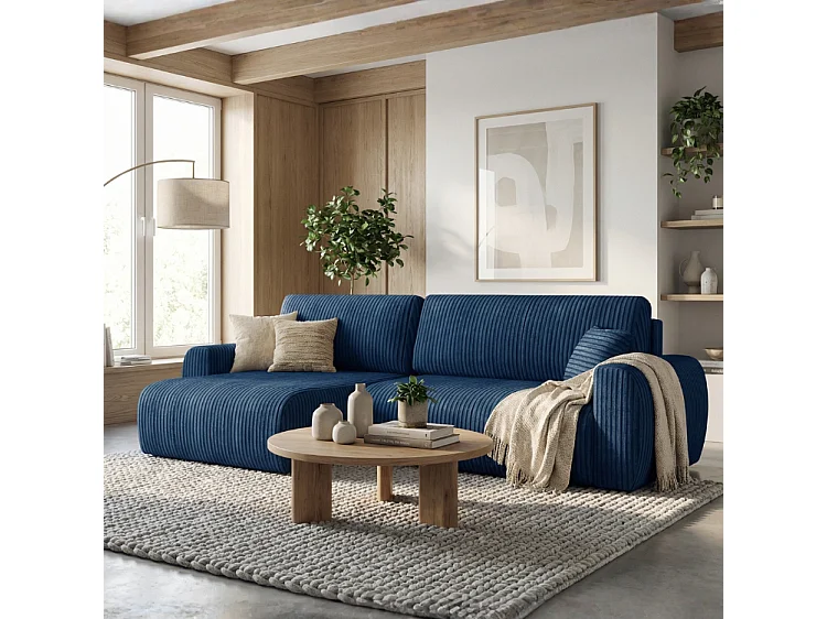 Stylowy narożnik rozkładany lewostronny  ARIEL L 250x142x87 cm w tkaninie Velo 88 granatowej