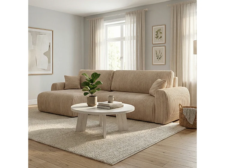 Stylowy narożnik rozkładany lewostronny  ARIEL L 250x142x87 cm w tkaninie Velo 22 kremowej