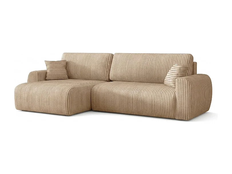 ARIEL L – Canapé d’angle gauche convertible 250x142x87 cm, tissu Velo 22  crème