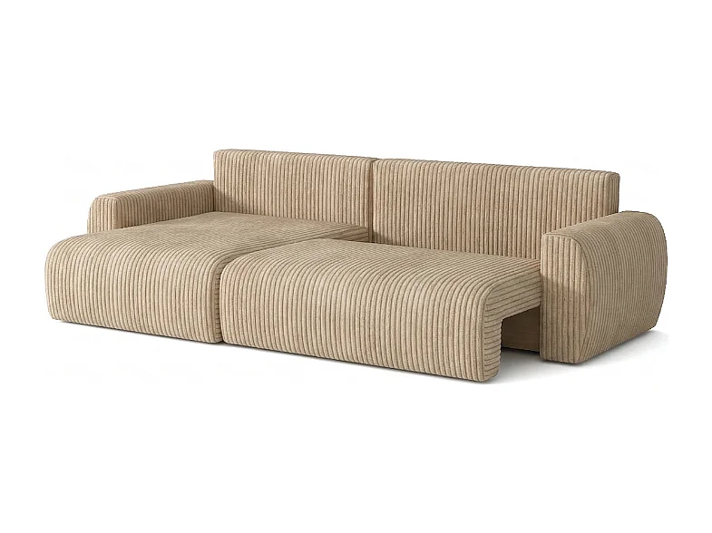 ARIEL L – Canapé d’angle gauche convertible 250x142x87 cm, tissu Velo 22  crème