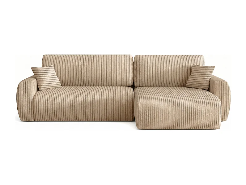 ARIEL L – Canapé d’angle  droit convertible 250x142x87 cm, tissu Velo 22 crème