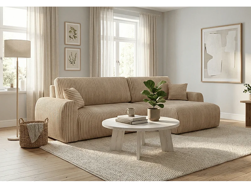 ARIEL L – Ecksofa rechts 250x142x87 cm, Stoff Velo 22  creme, mit Schlaffunktion