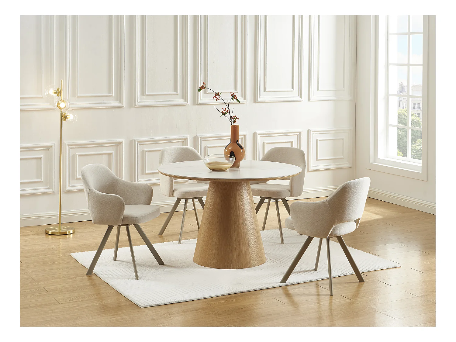 Lot de 6 chaises pivotantes en tissu tweed et métal beige - Crème - RASEMA