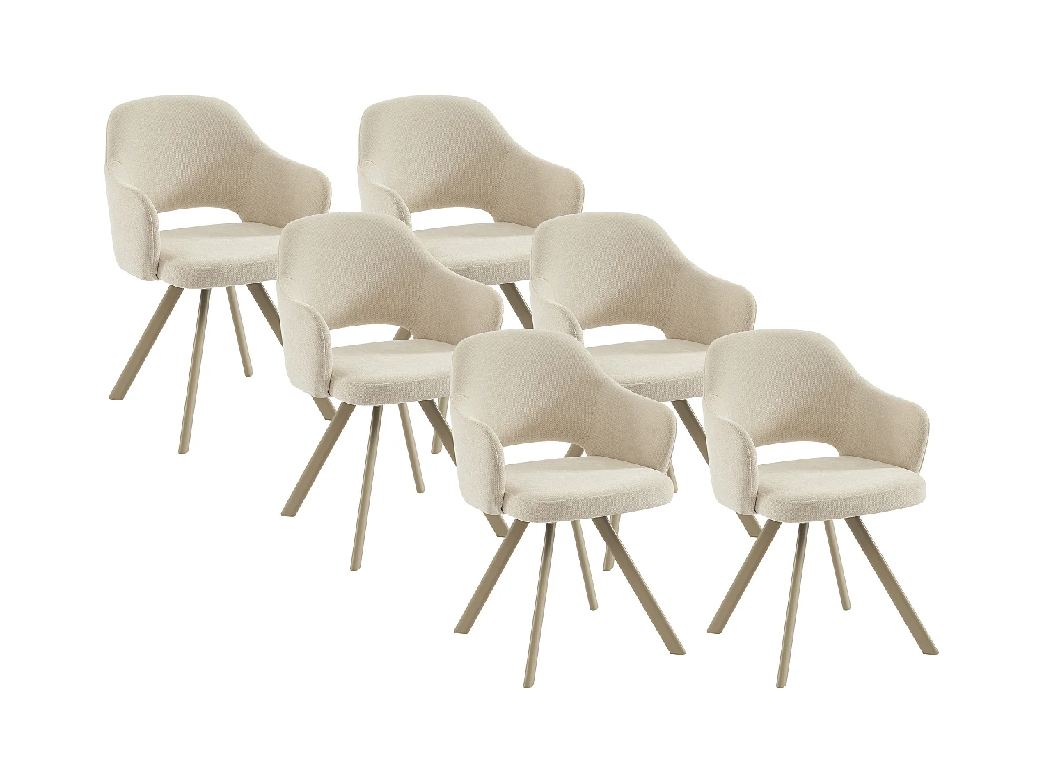 Lot de 6 chaises pivotantes en tissu tweed et métal beige - Crème - RASEMA