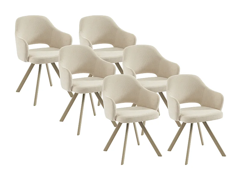 Set van 6 draaibare stoelen in tweed stof en beige metaal - Crème - RASEMA
