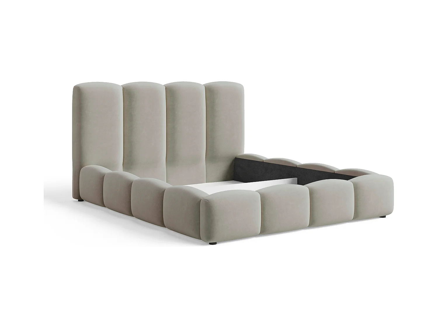 BESILIO Wolkenbed met opbergruimte en lattenbodem 180x200 Puffy – gestoffeerd fluwelen bed – Lichtgrijs