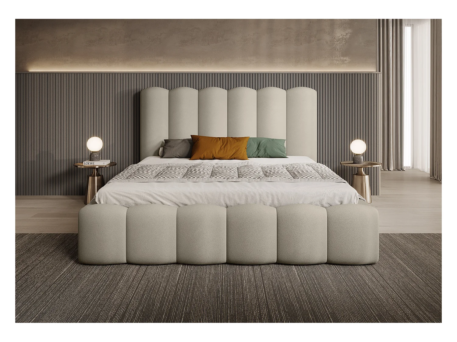 BESILIO Gestoffeerd bed met opbergruimte en lattenbodem 140x200 Tessa – fluwelen slaapkamerbed – Beige