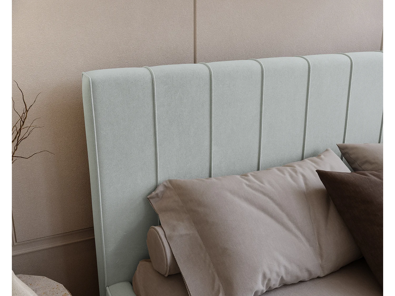 BESILIO Lit tapissé élégant 140x200 Persea – cadre en métal, coffre de rangement pour le linge de lit, passepoil décoratif – Gris clair