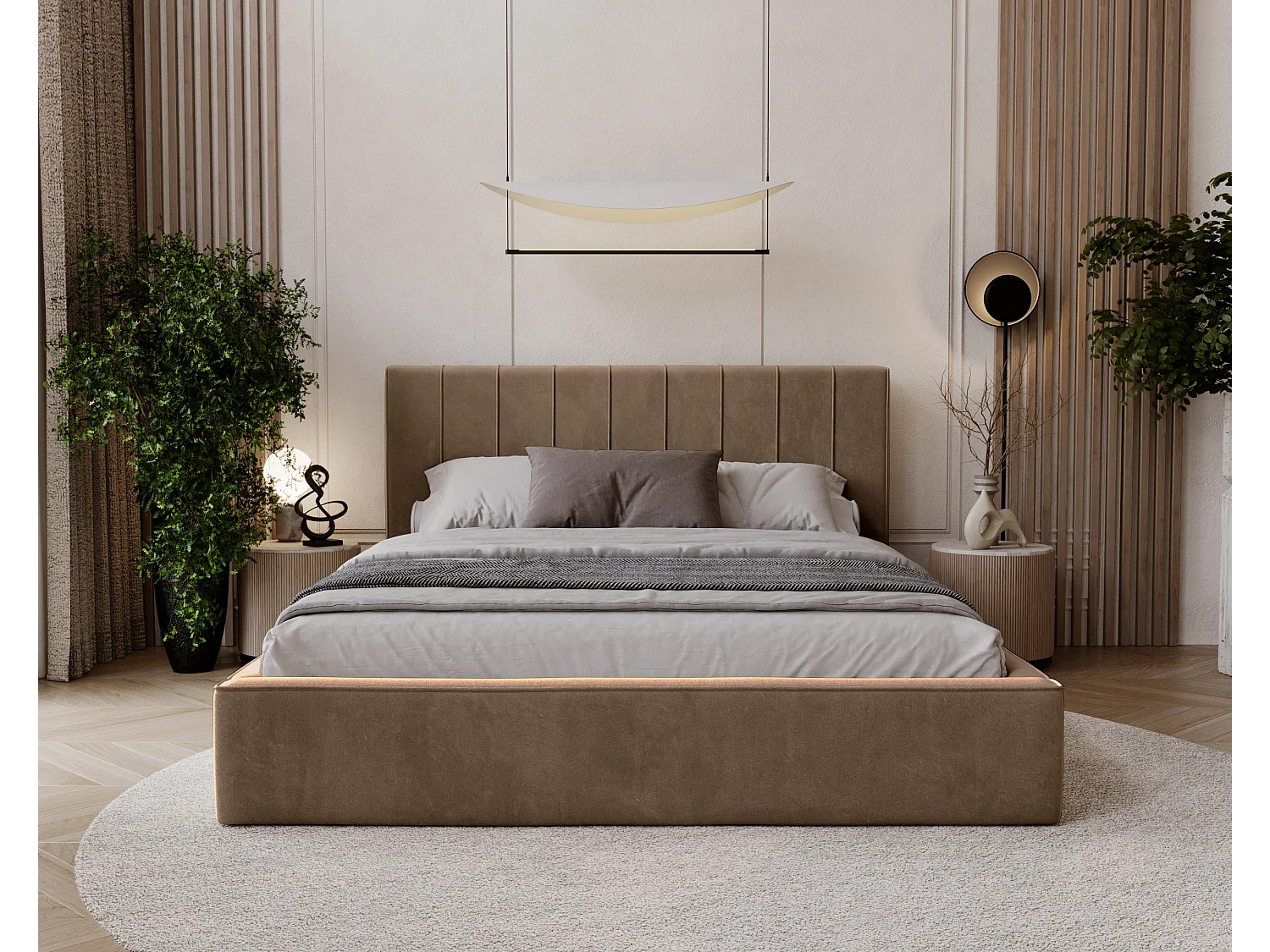 BESILIO Lit tapissé élégant 120x200 Persea – cadre en métal, coffre de rangement pour le linge de lit, passepoil décoratif – Marron