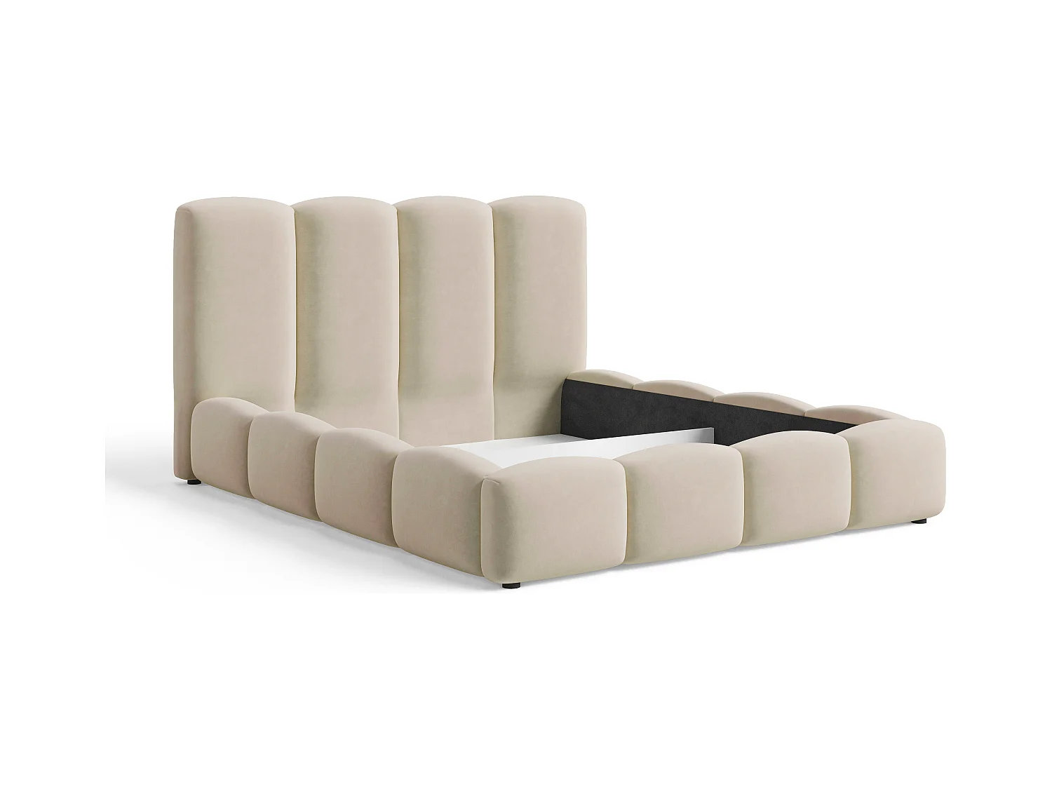 BESILIO Wolkenbed met opbergruimte en lattenbodem 160x200 Puffy – gestoffeerd fluwelen bed – Beige