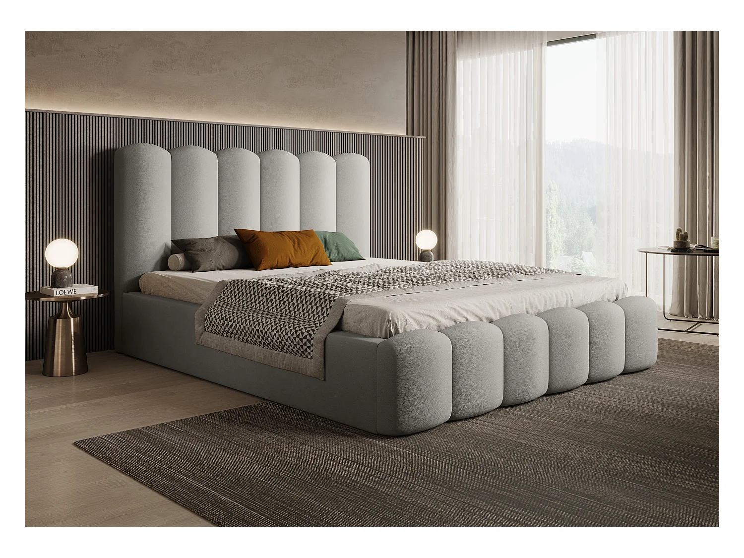 BESILIO Gestoffeerd bed met opbergruimte en lattenbodem 200x200 Tessa – fluwelen slaapkamerbed – Lichtgrijs