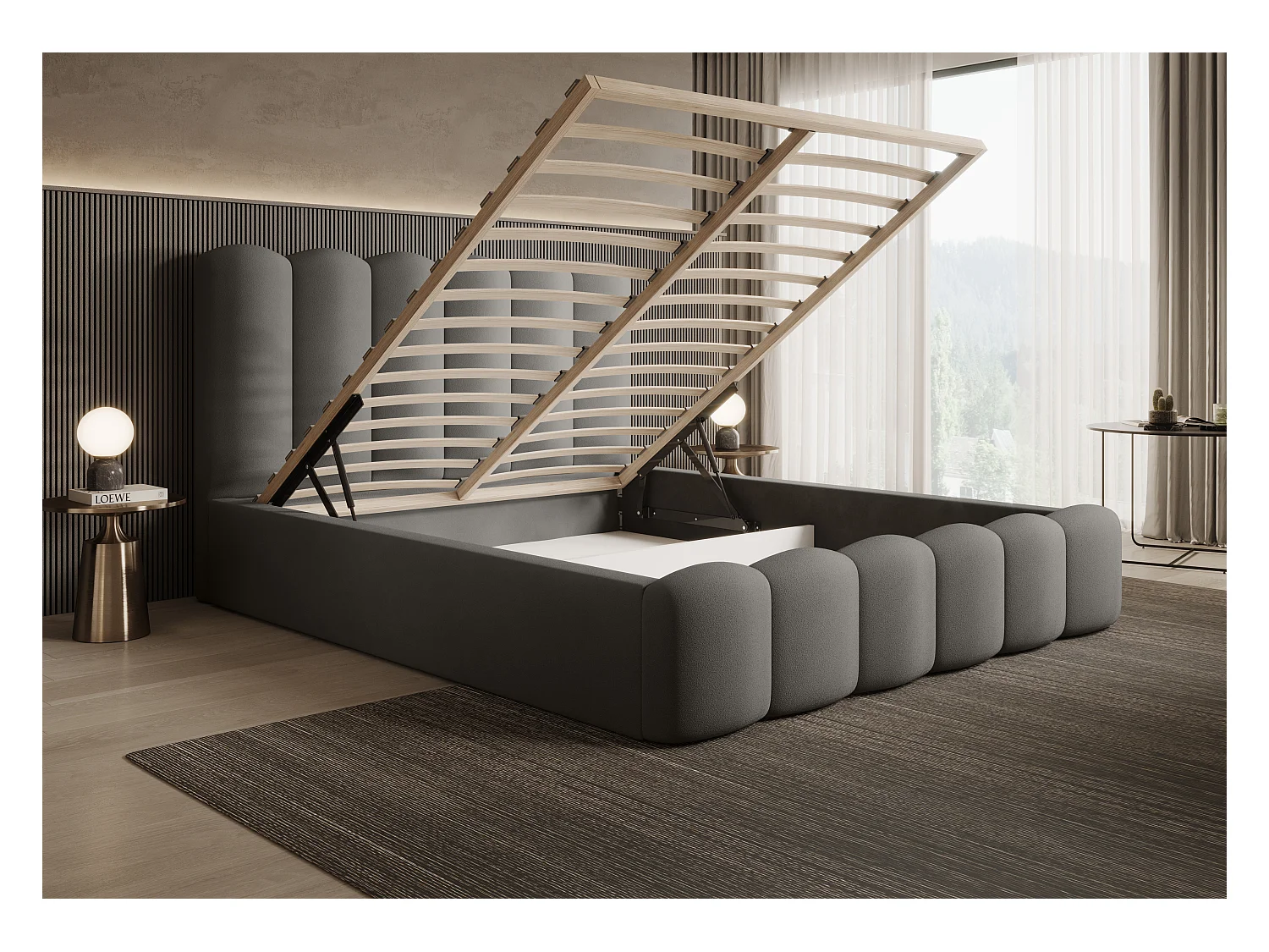 BESILIO Gestoffeerd bed met opbergruimte en lattenbodem 140x200 Tessa – fluwelen slaapkamerbed – Grijs