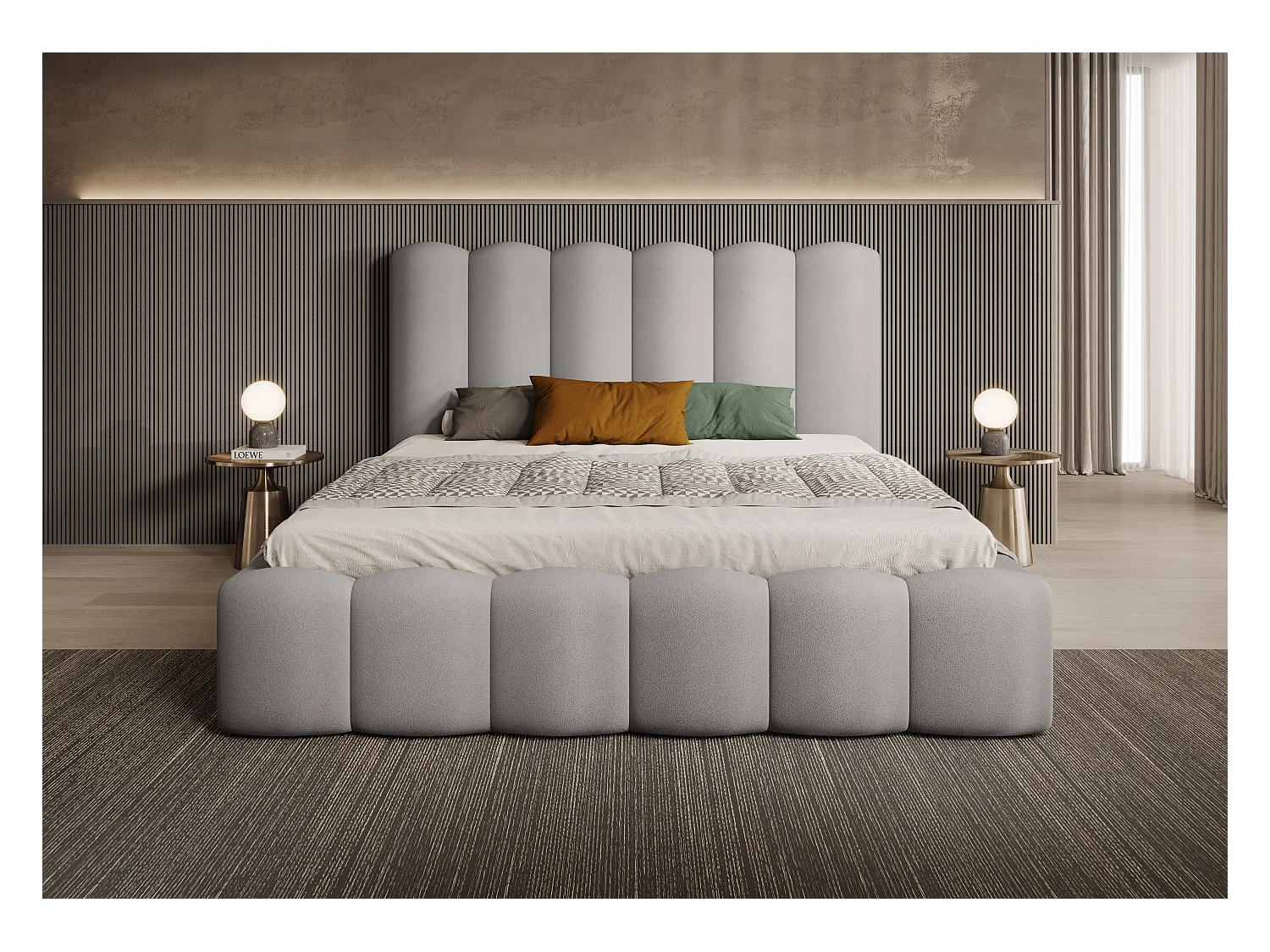 BESILIO Gestoffeerd bed met opbergruimte en lattenbodem 140x200 Tessa – fluwelen slaapkamerbed – Lichtgrijs