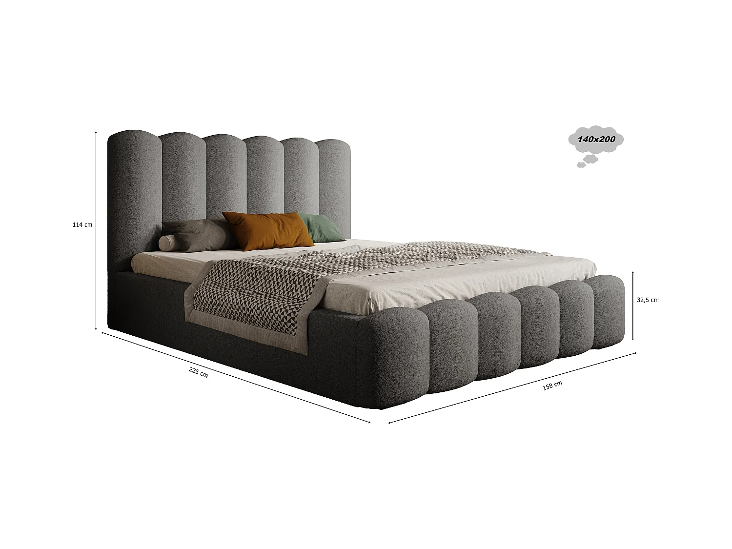 BESILIO Gestoffeerd bed met opbergruimte en lattenbodem 140x200 Tessa – fluwelen slaapkamerbed – Lichtgrijs