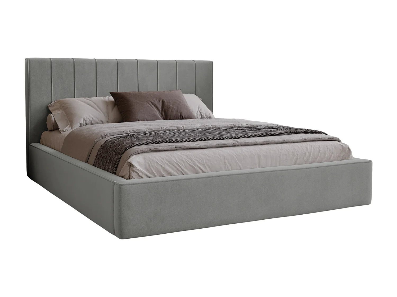 BESILIO Stilvolles Polsterbett 200x200 Persea – Metallrahmen, Bettkasten, dekorative Paspel – Grau