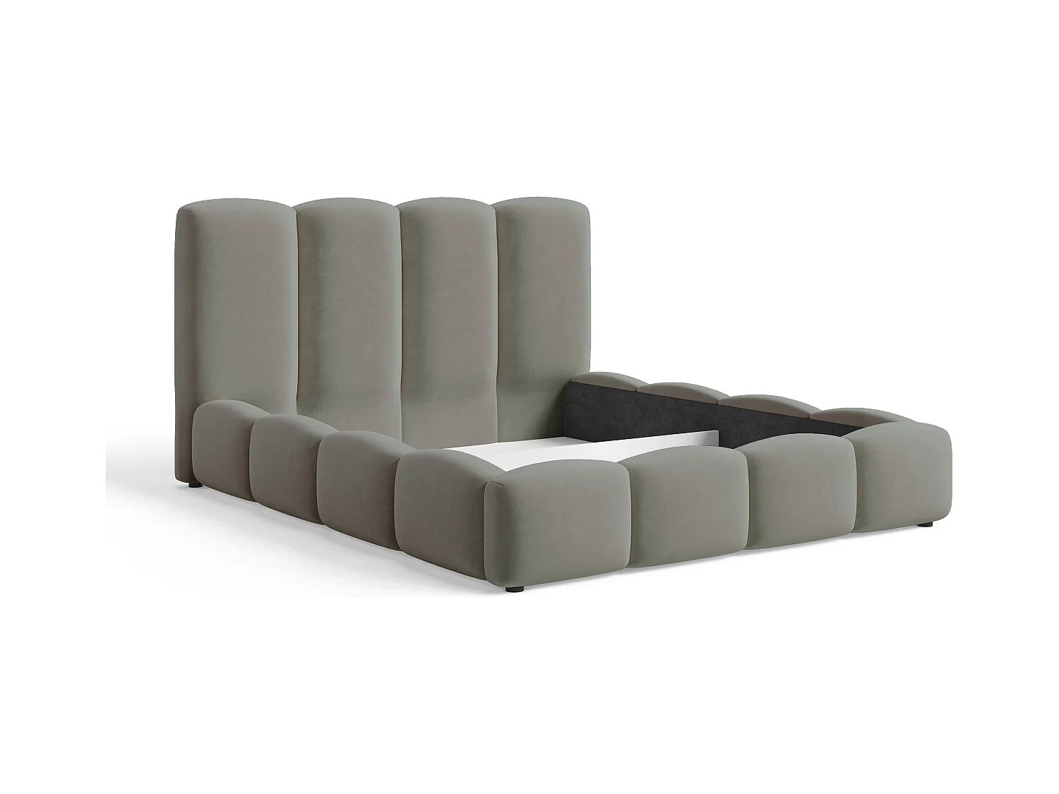 BESILIO Wolkenbed met opbergruimte en lattenbodem 140x200 Puffy – gestoffeerd fluwelen bed – Grijs