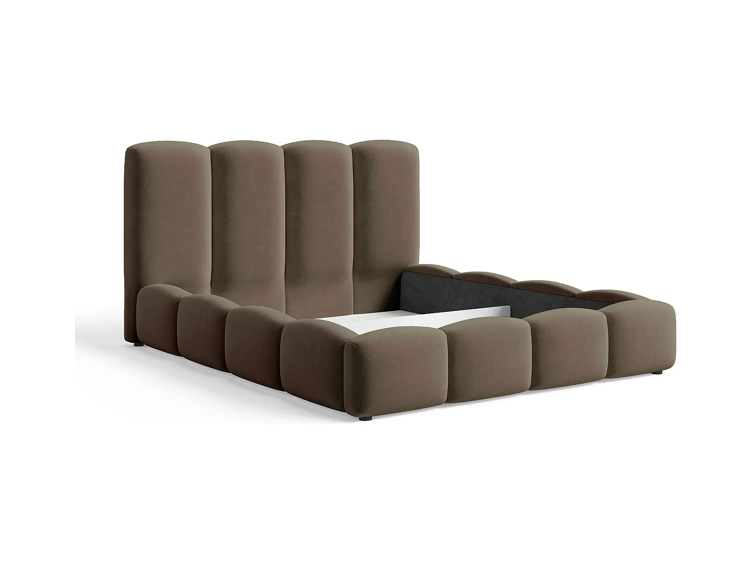 BESILIO Wolkenbed met opbergruimte en lattenbodem 160x200 Puffy – gestoffeerd fluwelen bed – Bruin